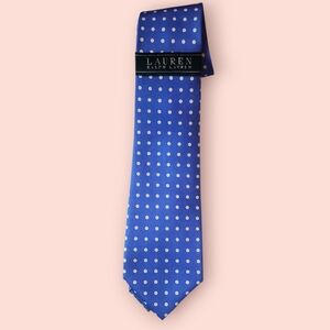 Lauren Ralph Lauren Blue and White Polka Dot Tie